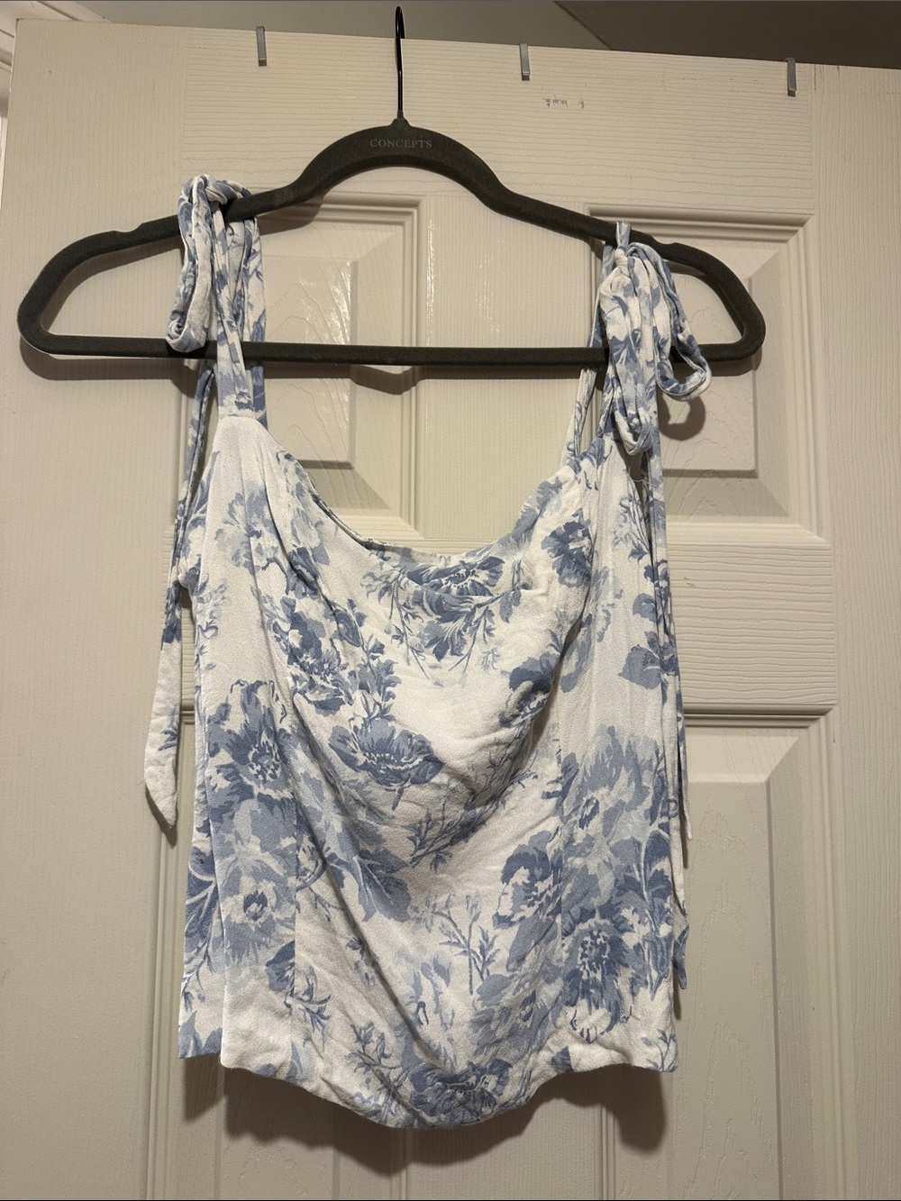 Reformation Blue Floral Tie-Shoulder Cowl Neck Tank Top by